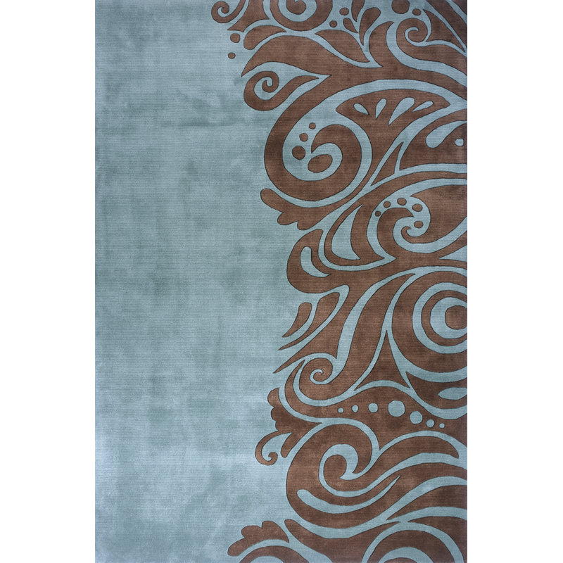 Tapis turquoise / brun en laine touffeté à la main Aqiilah, Rectangle 9 pi 6 po x 13 pi 6 po