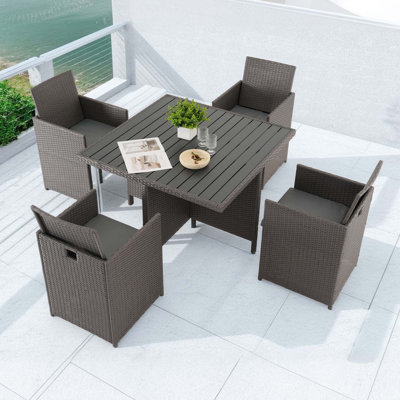 The Patio 43" Square Dining Set with Waterproof Rattan Frame & 4 Dining Chair & Aluminum Table(5 Pcs Set) by Latitude Run