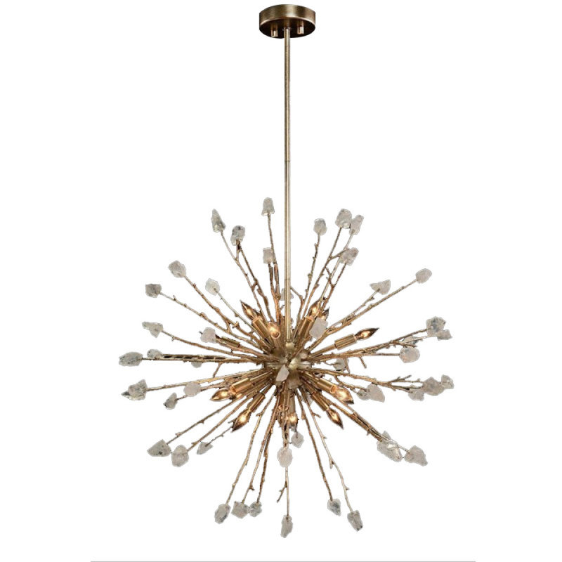 Lustre suspendu Sputnik Twilight, Argent antique, H 20 po x l 18 po x P 18 po, Pierre naturelle noire