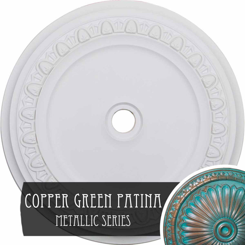 Endurathane Milan Ceiling Medallion, 47 5/8"OD x 2 3/4"P, Hand-Painted Stone Hearth Crackle Finish, Copper Green Patina
