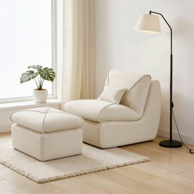 Compressed Lounge Chair With Ottoman, Modern Sofa For Small Spaces, Comfortable Upholstered Sofa For Living Room, Bedroom, Or Studio