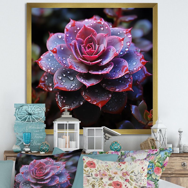 Neon Mauve Succulent Elegance - Imprimé, Cadre doré simple, H 30 po x l 30 po x P 1 po