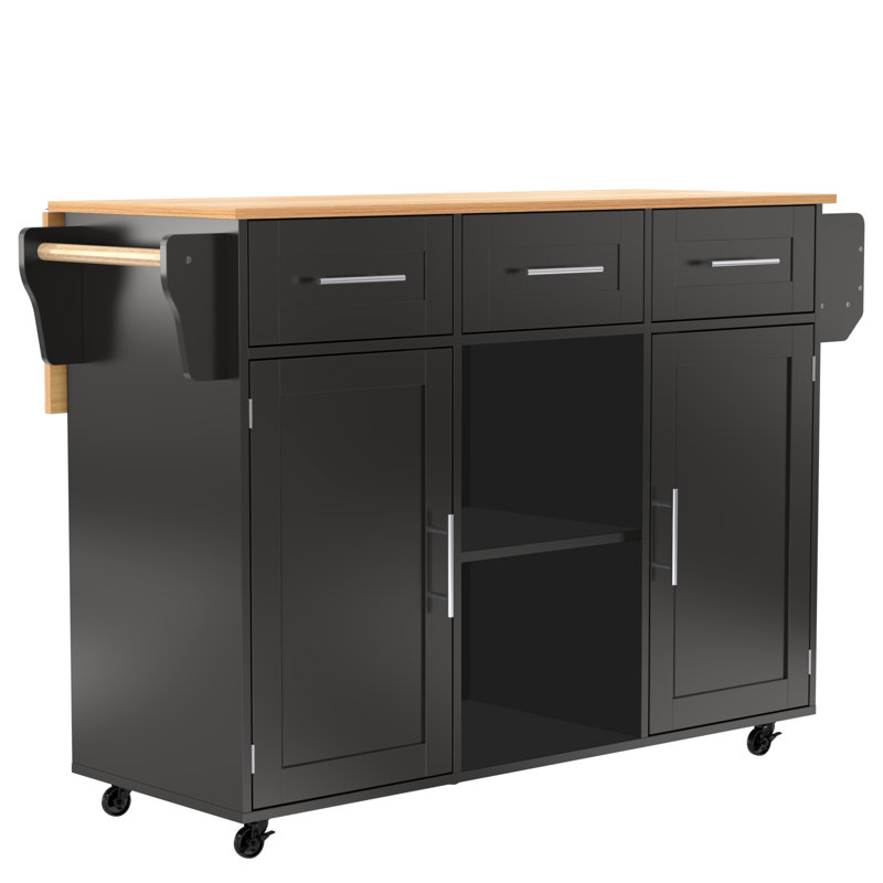 Wood Kitchen Island, Black