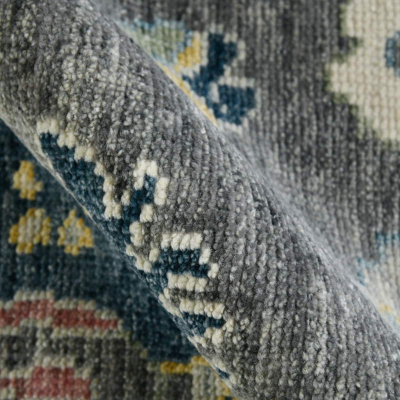 Tapis floral gris noué à la main Torina, Rectangle 8 pi x 10 pi
