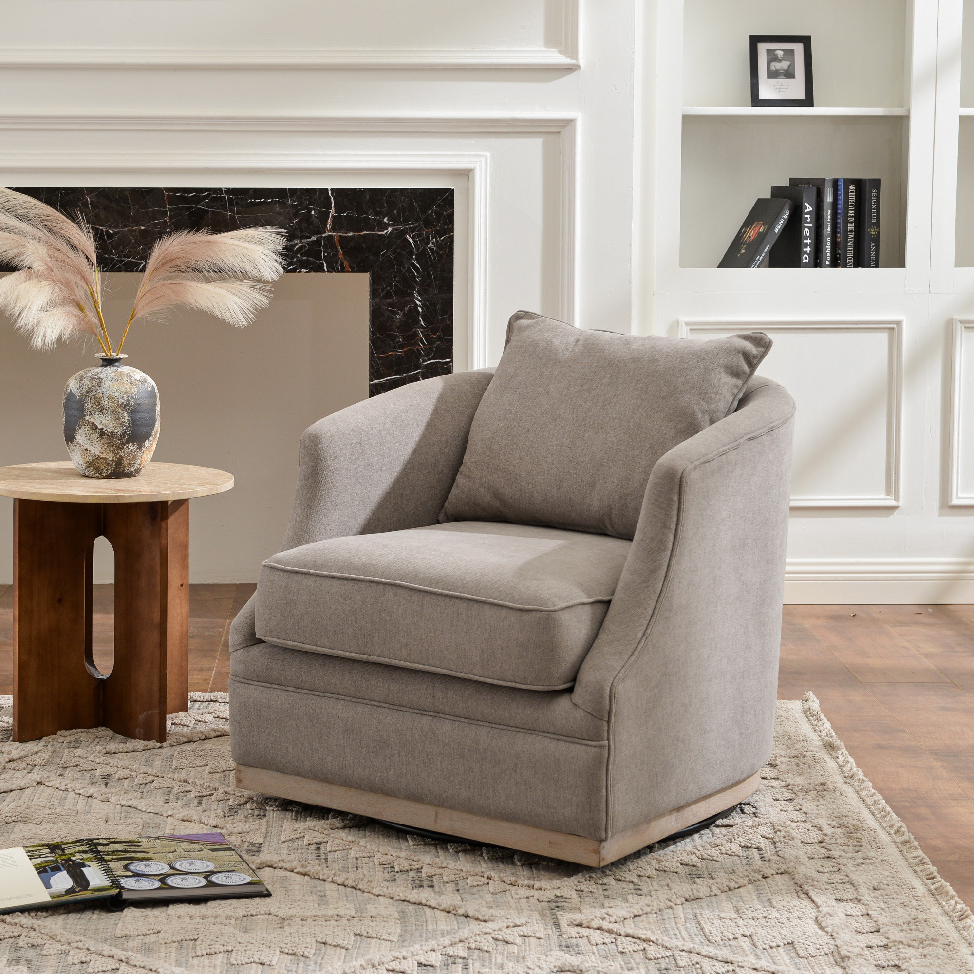 Latitude Run® 31" Wide Linen Fabric Upholstered Swivel Barrel Chair ...