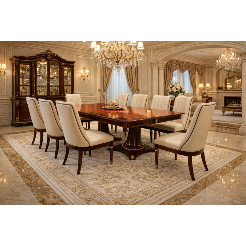 9-piece Walnut Dining Set With Leather Chairs