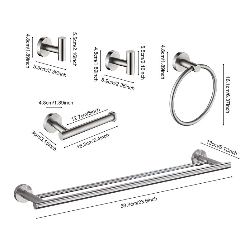 Ensemble de quincaillerie de salle de bain 5 pièces, Nickel brossé