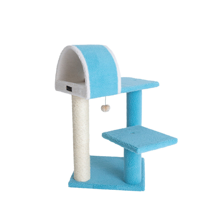 Sky Blue and Cream Sisal Cat Tree with Tunnel and Scratcher