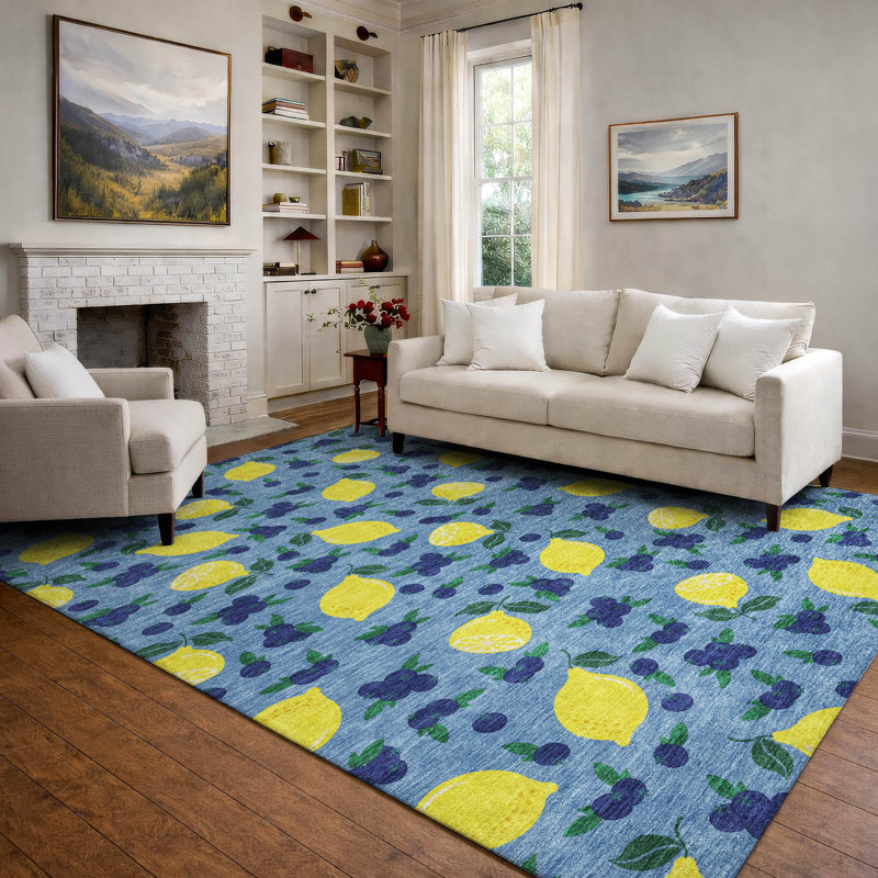 Premium Machine Washable Mayfield  Fruits Rug, Denim, 10' x 14'