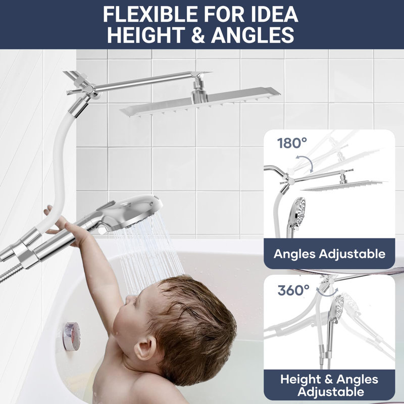 All Metal Rain Shower Head,10 Spray High Pressure Showerhead Combo,Shower Filter Head, Chrome