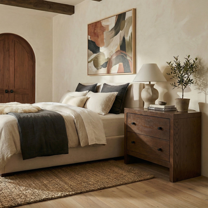 Frederick 2 Drawer Wood Nightstand, Dark Walnut