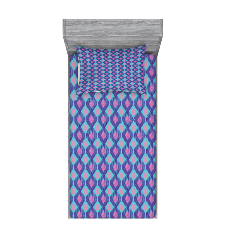 Microfiber Ikat Sheet Set, Twin Sheet Set with Fitted Sheet, Purple Ikat