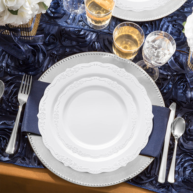 White Vintage Round Disposable Plastic Wedding Value Set - 60 Settings