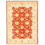 Tapis décoratif en laine de conception unique noué à la main New Age 5 pi 7 po x 7 pi 10 po en laine rouge/beige