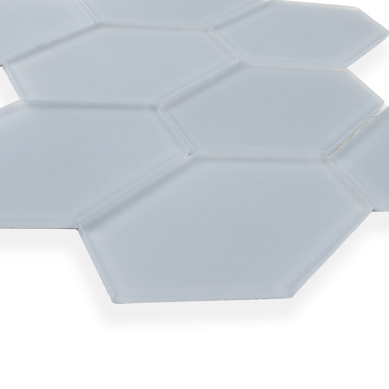 Long Hex 10.60in.x11 in. Glass Mosaic Tile, Aqua Blue Matte