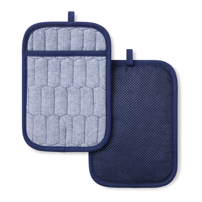 MARTHA STEWART Honeycomb Quilted Chambray Pot Holder 2-Pack Set 7"X10", Blue