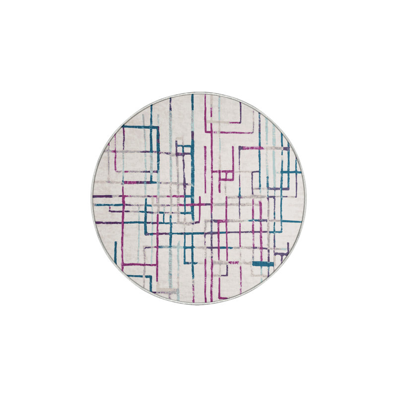 Tapis beige soyeux et moelleux, Rond 8 pi