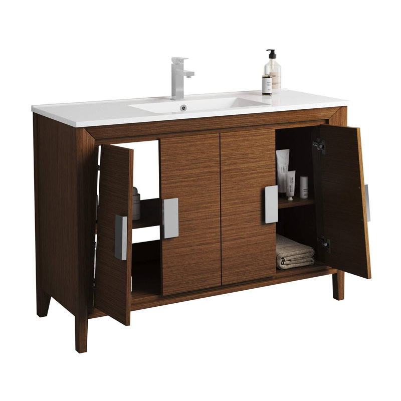 Heyer 48'' Single Bathroom Vanity with Ceramic Top, Wheat