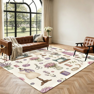 Tapis à motif de machine à coudre, élément décoratif artistique pour salon, chambre à coucher, intérieur, design unique, tapis de sol résistant