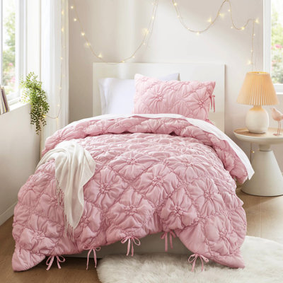 Twin Comforter In 2Pcs, Pretty Floral Design With Soft Embrace, Brushed Microfiber, Fill, All - Season Comfort, Safe And Easy To Clean, For Young Women 2Pcs A Delightful Look, Cozy Puffy Style,