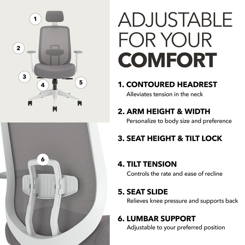 HON Altern Mesh Mid Back Task Chair, White Frame, Gray, Gray, White