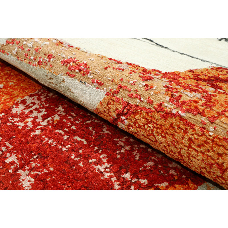 High-Quality Hand-Knotted Red/Black/Gray Area Rug, Rectangle 9' x 12', Red/Black/Gray
