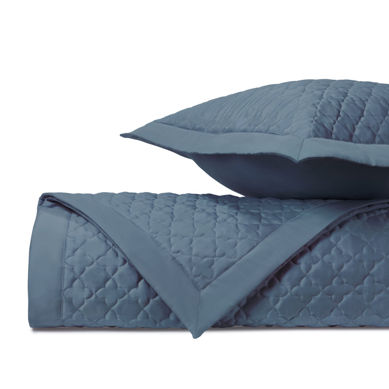 Clover Quilted Sateen Coverlet Set, Twin Coverlet + 1 Sham, Slate Blue
