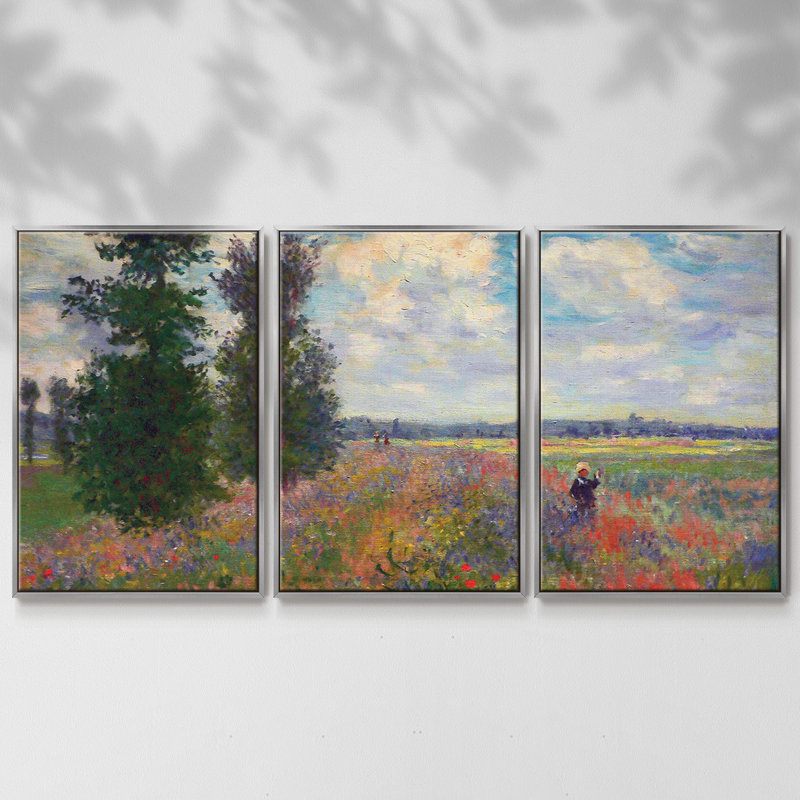 Monet, reproduction sur toile 3 pièces, H 36 po x l 75 po x P 2 po, Argent