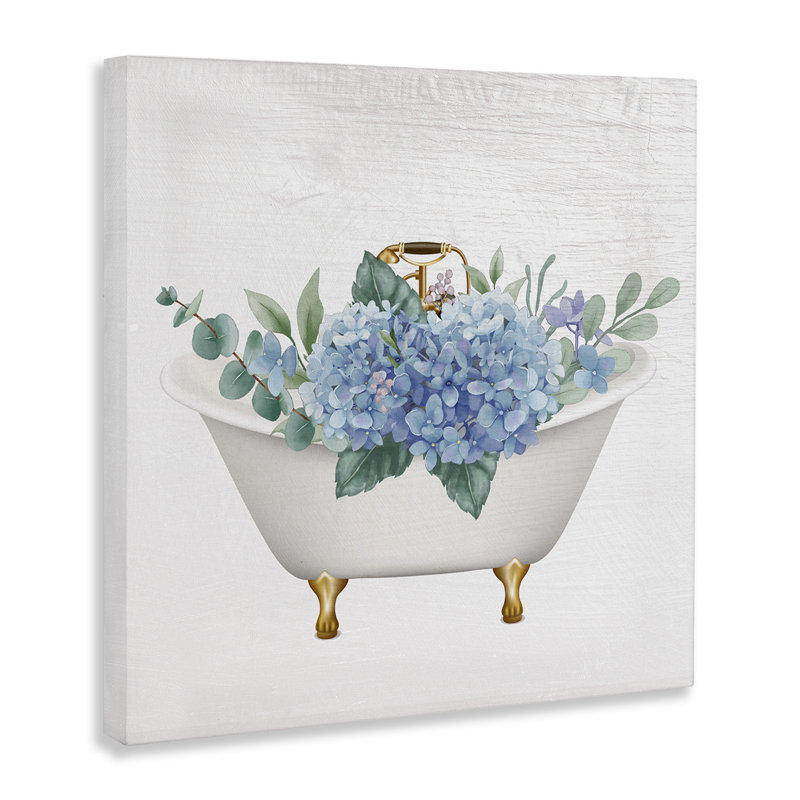 Chic Bathtub with Hydrangea Blossoms Canvas Wall Art by Lil' Rue, 17" W x 17" H x 1.5"D