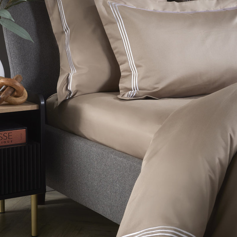 Cate 800 Thread Count 100% Cotton Fitted Sheet, Kingsize (5'), Flax