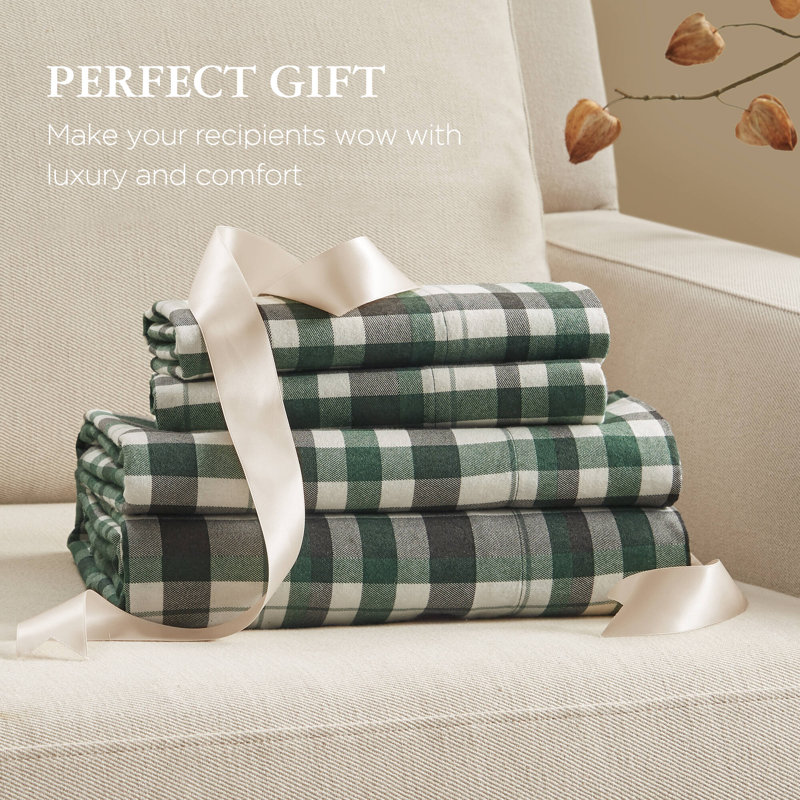 Flannel 100% Cotton Flannel Printed Sheet Set, Finton, Full Sheet Set with 2 Pillowcases