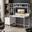 Bureau d'ordinateur 55 pouces blanc avec huche, 2 tiroirs et tablettes ouvertes - Bureau de bureau moderne pour bureau et jeux-1304694649