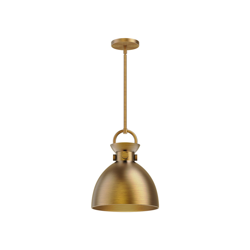 Luminaire suspendu en forme de dôme à 1 lumière Tinka, H 12,75 po x l 10,5 po x P 10,5 po, Noir mat, Doré vieilli