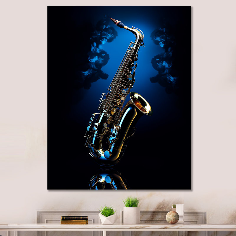 Midnight Blue Saxophone Print on Canvas with Wooden Frame