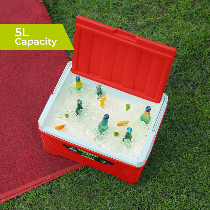 Royalford 5L Insulated Cooler Box Hot/Cold Freezer Box with Integrated Lock Lid, Red