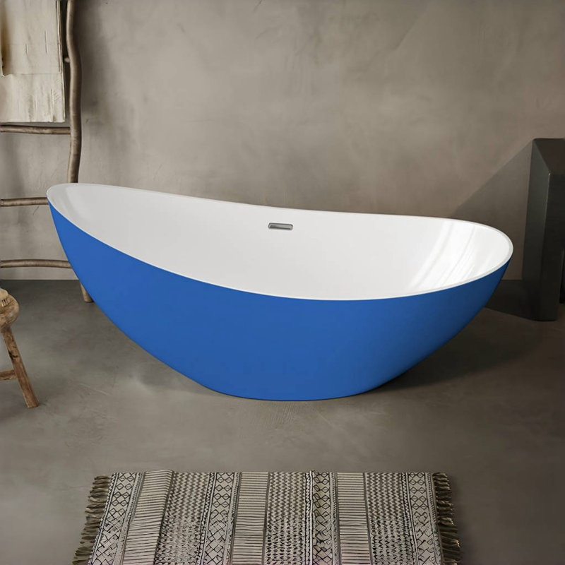 62.99'' x 31.89'' Freestanding Soaking Acrylic Bathtub, Blue/White