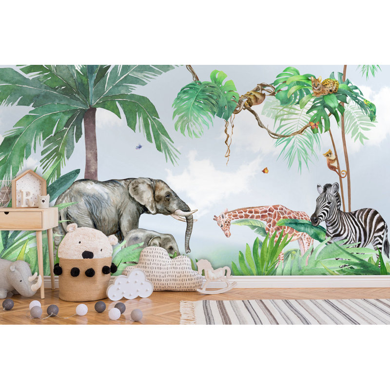 Papier peint girafe tropicale, L 35,04 po x l 55 po