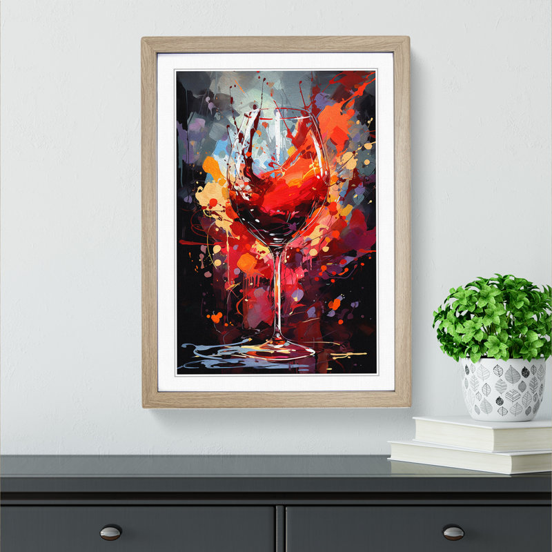 Wine Gestural Art - Framed Print, Oak, 34cm H x 25cm W x 2cm D