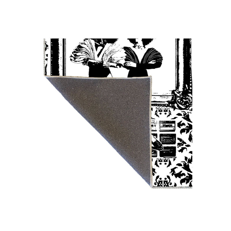 Tapis décoratif noir et blanc à motif tissé à motif de cassettes et de femme