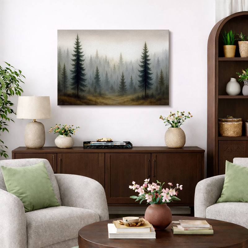 Forêt de pin brumeux, Toile tendue, H 32 po x l 48 po x P 1,5 po