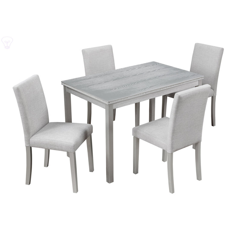 Ensemble de salle à manger 5 pièces Keyera, L 45,5 po x l 28,5 po x H 30 po, Gris, Gris