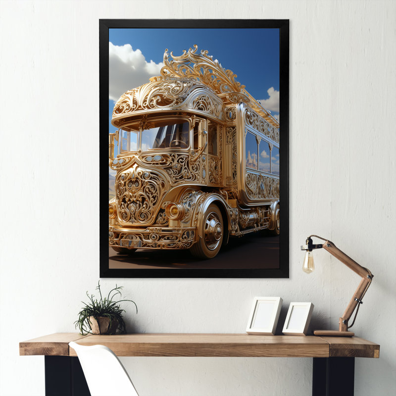 «Golden Semi Truck Dream II», reproduction sur toile, Cadre simple noir, H 32 po x l 24 po x P 1 po