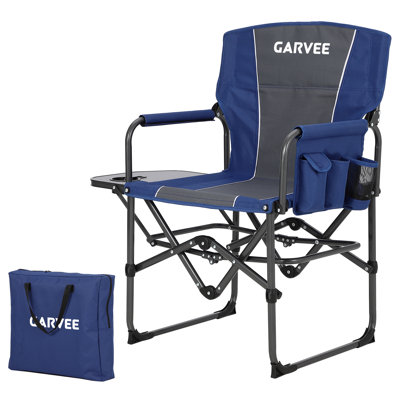 Folding Camping Chair with Side Table Drink Holder, Portable Folding Chair, Directors Chairs with Armrests, Comfortable Backrest for Sports Event, Makeup Artist, Craft Show, Fishing