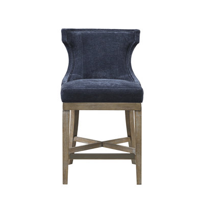 Tabouret de comptoir pivotant bleu marine - Fabrication en bois massif, capacité de 300 lb, design avec tissu, base, élégance classique