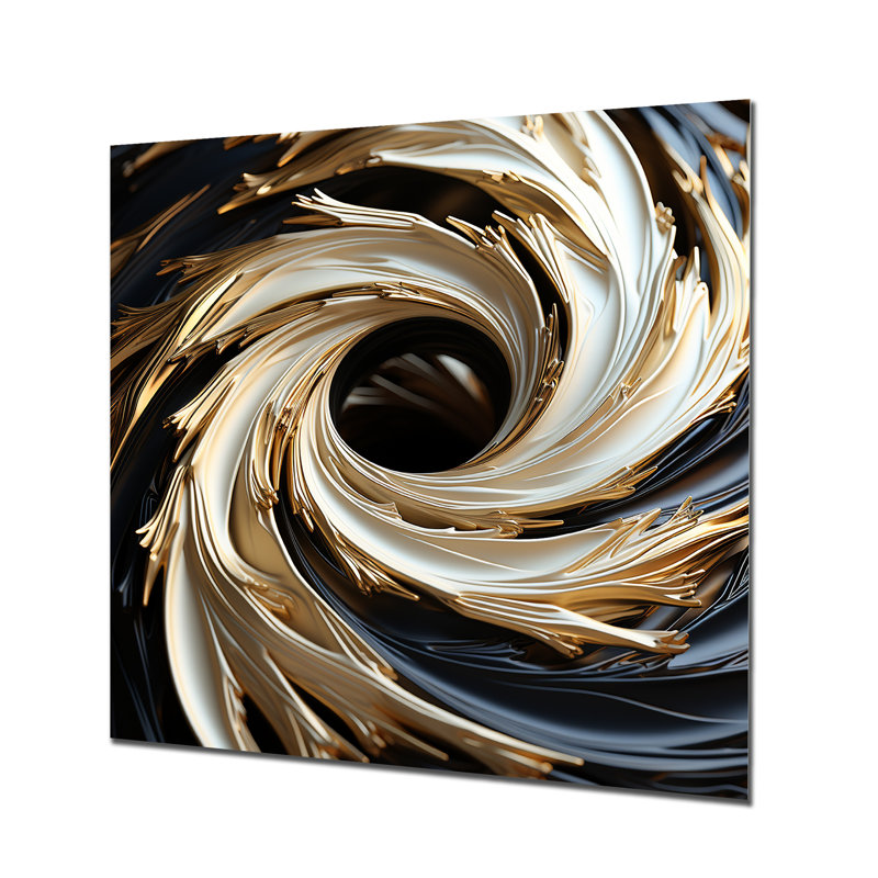Spirale abstraite blanche et dorée abstraite - spirales abstraites en métal, H 16 po x l 16 po x P 1 po