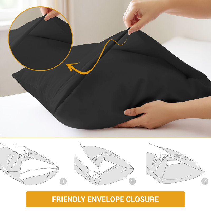 100% Cotton Flatweave Pillowcase Case Pack, Black