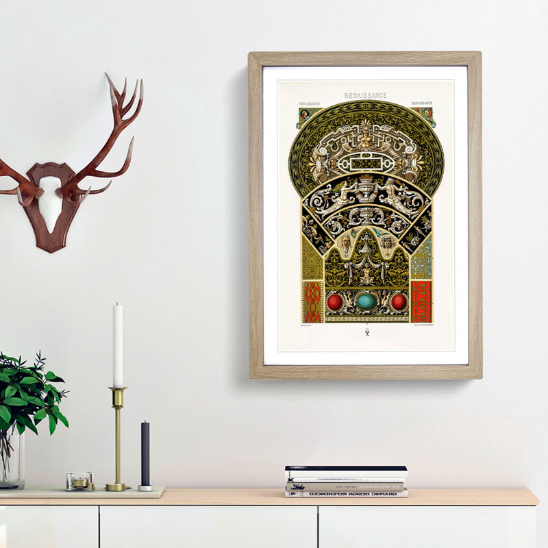 A Striking Renaissance Pattern by Albert Racinet - Picture Frame Painting Print, Oak Framed, 65cm H x 48cm W x 2cm D