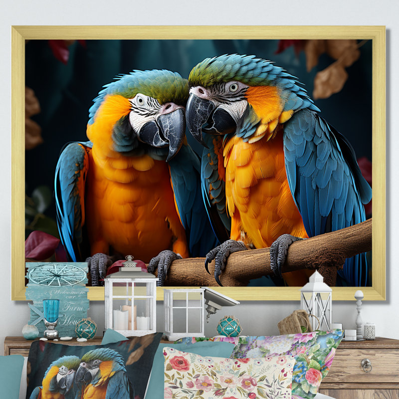 Parrots Vivid Conversations I, H 24 po x l 32 po x P 1 po, Cadre photo doré simple