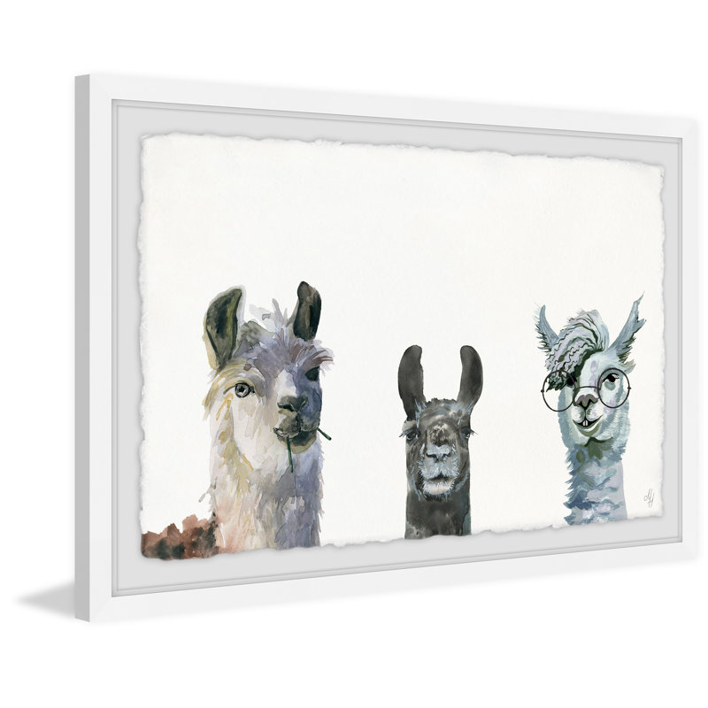Llama Squad - Painting, 46cm H x 30cm W, White Framed