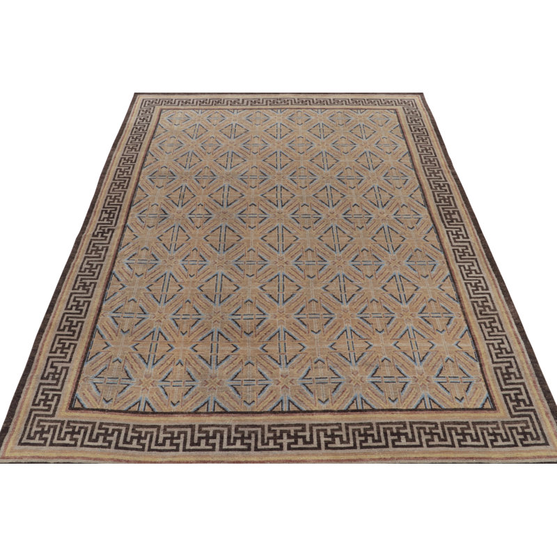 Rug & Kilim’S 18Th Century Chinese Rug In Beige-Brown And Blue Patterns, Rectangle 10' x 14'